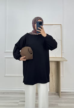3047-oysho kumaş uzun tunik-siyah