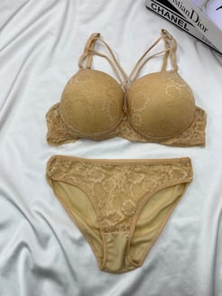 ç7575 Çarpraz İpli Dantelli Sütyen Takımı- TEN