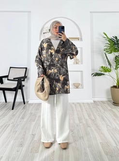 7208-lilium kumaş-batik desenli yandan bağlamalı kimono-antrasit