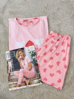 ç6648-milan kumaş kısa kollu pijama takımı-pembe