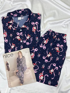 ç5818- lizbon milan kumaş gömlek yaka pijama takımı-lacivert
