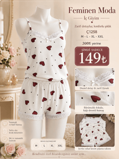 ç1258-raporlu kaşkorse kumaş şortlu kalpli takım-beyaz