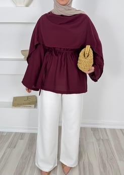 1506-modal kumaş bağlamalı tunik-bordo