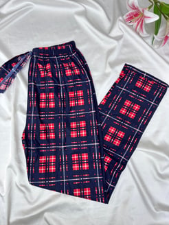 Ç2028 - süet kumaş kırmızı desenli pijama altı-lacivert