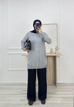 02425-balıkçı yaka fitilli triko tunik-gri
