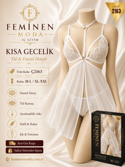 Ç2163 - TÜL FANTEZİ TAKIMI - BEYAZ 