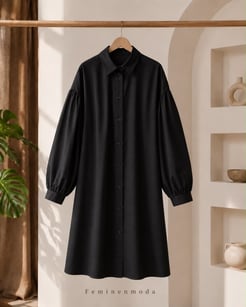 2743-terikoton kumaş-kemerli tunik-siyah