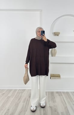 3174 simit yaka triko tunik -acı kahve