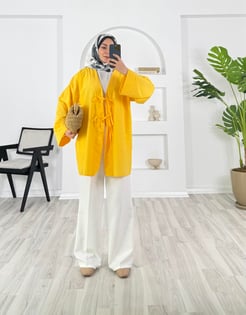 8235-terikoton kumaş-önden bağlamalı kimono-kavuniçi