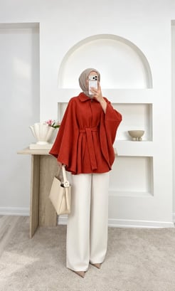 0035-kaşe kumaş panço-kiremit 