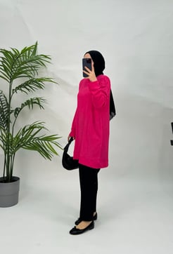 9514-bürümcük kumaş-armalı tunik-fuşya