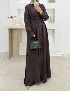 6133-modal kumaş uzun tunik pantolonlu takım-acı kahve 