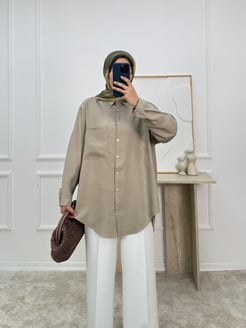 3343-modal kumaş-önü cepli tunik-vizon