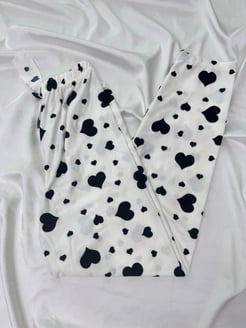 Ç2028 - süet kumaş siyah kalpli pijama altı - beyaz