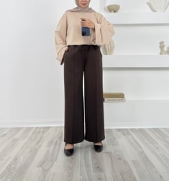 8618-sukuba dalgıç önü çizgili pantolon-acı kahve