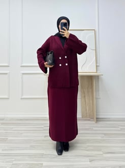 02791 - etekli örgü hırka triko takım - bordo