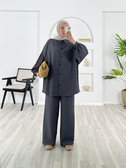 8405-dubai kumaş-seyyar kemerli pantolonlu takım-füme