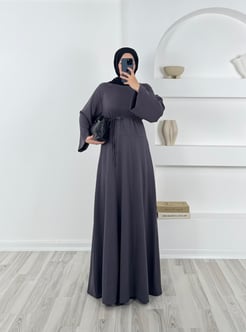 9318- oysho kumaş baglamalı elbise - gri