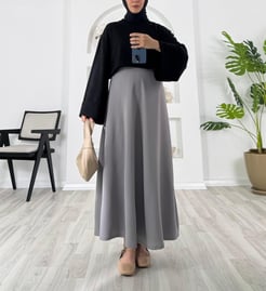 8787-zara krep kumaş etek-gri