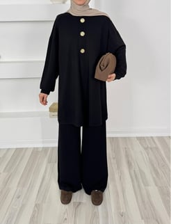 5263-oysho gold düğmeli pantolonlu takım-siyah