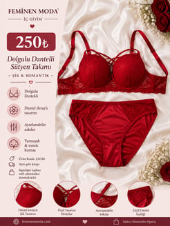 ç8320-çapraz ipli dolgulu sütyen takımı-kırmızı
