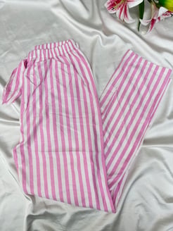 Ç2028 - süet kumaş çizgili pijama altı-pembe