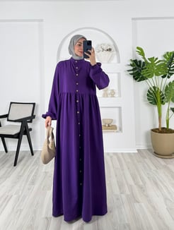 8620-ayrobin kumaş-boydan düğmeli elbise-mor