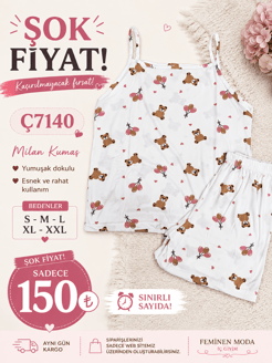 ç7140-milan kumaş gömlek yaka şortlu pijama takımı-beyaz