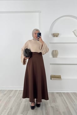 4743 sukuba dalgıç kumaş etek acı kahve