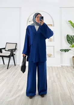 6383-cupra kumaş-üstü kimono pantolonlu takım-lacivert