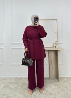 8531 - modal kubra kumaş pantolonlu takım -bordo