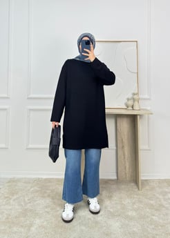0864 -oysho kumaş yanları yırtmaçlı tunik -siyah 