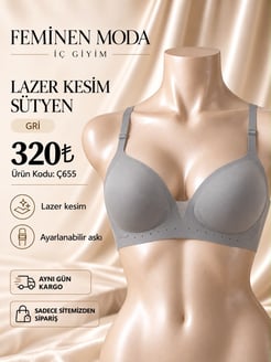 ç655  lazer kesim tül detaylı sütyen-gri