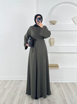 9318- oysho kumaş baglamalı elbise - yeşil