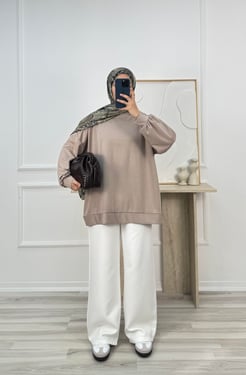 1214-oysho kumaş oversize tunik-taş