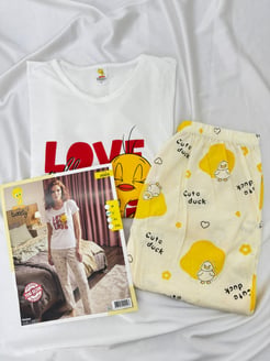 ç3002-kısa kollu tweety pijama takımı-beyaz