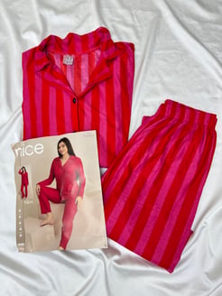 ç5483 - süet kumaş dügmeli pijama takımı - kırmızı