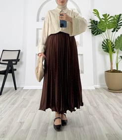 4606-beli lastikli altı güpürlü taşlı etek-acı kahve
