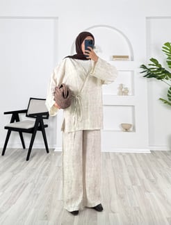 8136 - çilek kumaş batik desenli pantolonlu kimona takım - taş