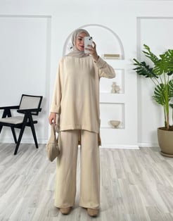 2126-ayrobin kumaş-düz model ikili takım-krem