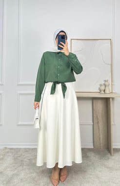 2879-poplin kumaş-önden bağlamalı tek cepli gömlek-yeşil