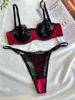 Ç522 - DANTELLİ SATEN SÜTYEN TAKIMI - FUŞYA