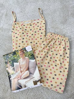 ç6321-bürümcük kumaş ip askılı puantiyeli pijama takımı-kahve