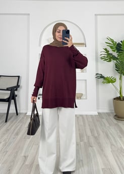 13620 - soguk iplik kumaş kolları dügme detaylı triko - bordo
