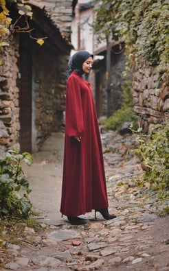 4267-soni şardon kumaş-balon kollu sol göğüs güllü ince kemerli elbise-bordo