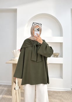 6947-oysho kumaş tunik-yeşil