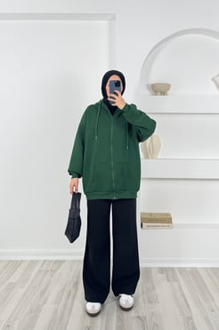 4598-kapüşonlu fermuarlı sweatshirt-yeşil
