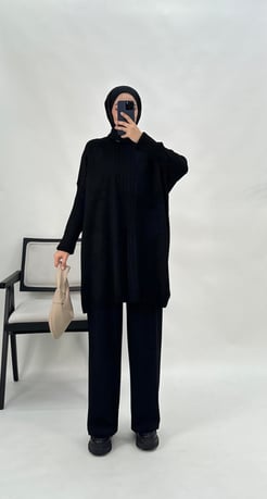 9321-önü çizgi detaylı triko tunik-siyah