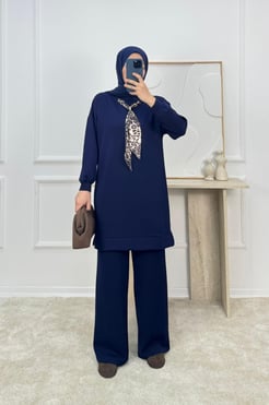 1510-oysho kumaş önü flar detaylı takım - lacivert