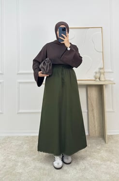 9731-gabardin kumaş cepli etek - yeşil 
